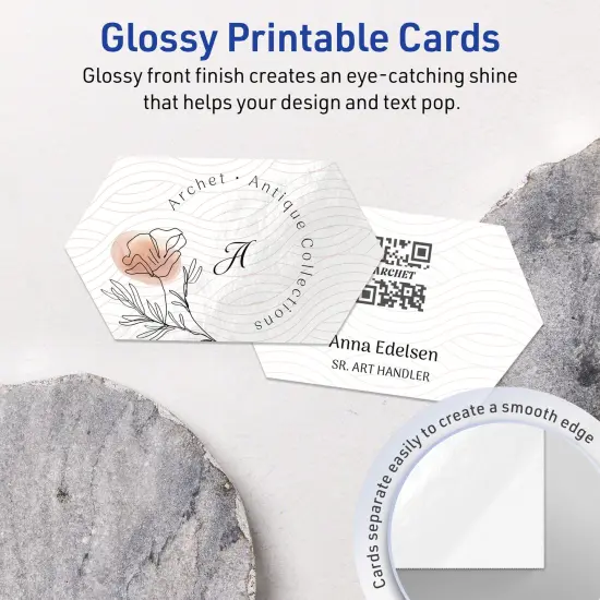 Avery Printable Geo Business Cards, Sure Feed Technology, 2" x 3-1/2", Glossy White Cardstock, Print-to-The-Edge, Laser/Inkjet Printable, 80 Total {3}