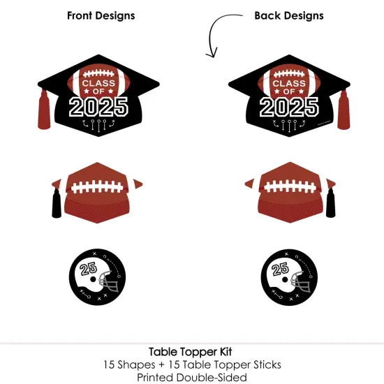 Big Dot of Happiness Grad Football - 2025 Graduation Party Centerpiece Sticks - Table Toppers - Set of 15 {6}