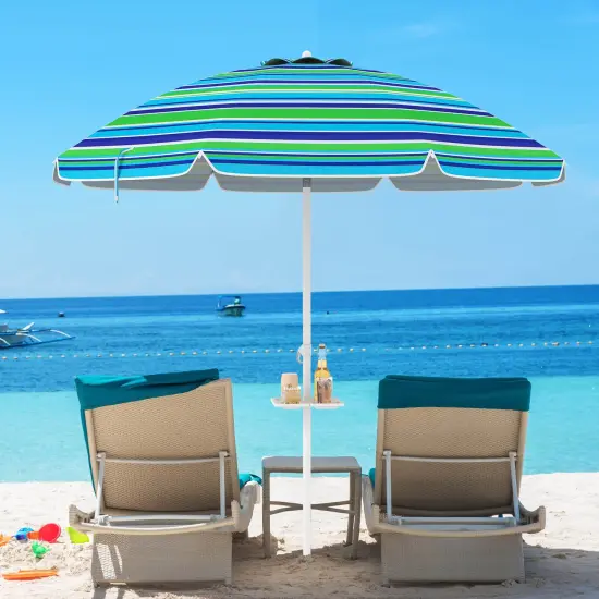 Costway 7.2 FT Portable Beach Umbrella Tilt Sand Anchor Cup Holder with Carry Bag Blue/Navy Blue/Rainbow/Green {2}