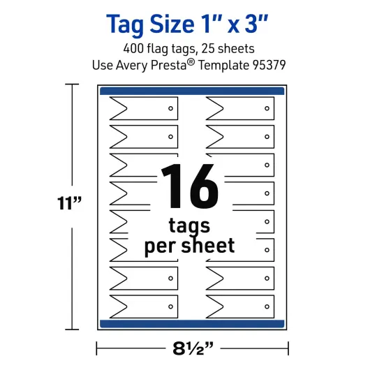 Avery Printable Banner Rectangle Flag Tags, Sure Feed Technology, 1" x 3", Matte White Cardstock, Print-to-The-Edge, Laser/Inkjet Printable, 400 Total {5}