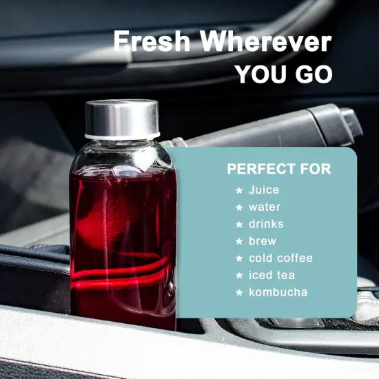 Reusable Glass Water Bottles with Stainless Steel Cap for Juicing {3}