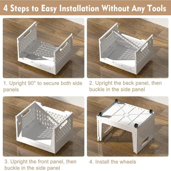 Stackable Plastic Storage Basket with Wheels - 3 Pack {5}