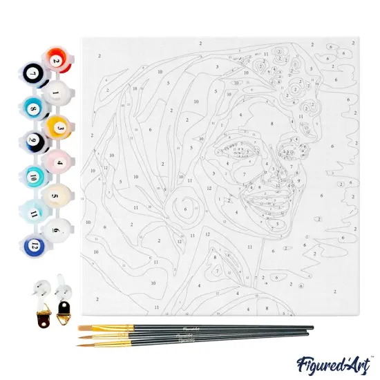Figured'Art Mini Paint by Numbers Kit for Adults with Frame Exotic Beauty Pop Art Small format 8"x8" - Craft Art Painting DIY Canvas Already Stretched on a Wooden Frame {4}