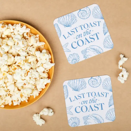 Big Dot of Happiness 25 Ct Last Toast on the Coast Drink Coasters, 4-Inch Disposable Square Paper Coasters for Beach Bridal or Blue Bachelorette Party {4}
