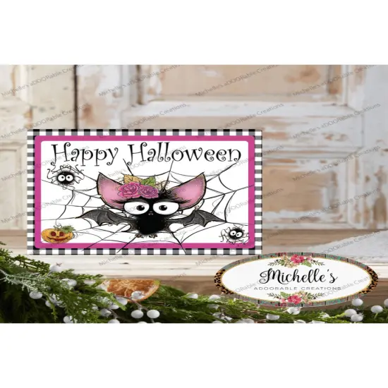10" Waterproof Happy Halloween Bat Sign {3}