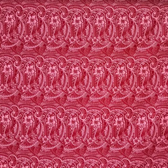 1 Yard Mini Hibiscus Flowers Polynesian Tattoo Fabric, 100% Polyester, 60 Inches Width Pink {1}