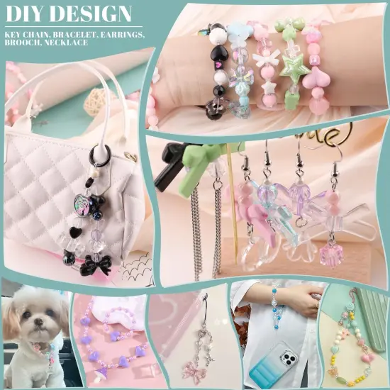 TINKRSTUFF Assorted 260-320PCS Acrylic Beads For Bracelet Making, Flower Bow Butterfly Candy GummyBear Kawaii Aesthetic Beads,Cute Beads For Jewelry Making DIY Necklace Keychain Phone Charms(6 Colors) {2}