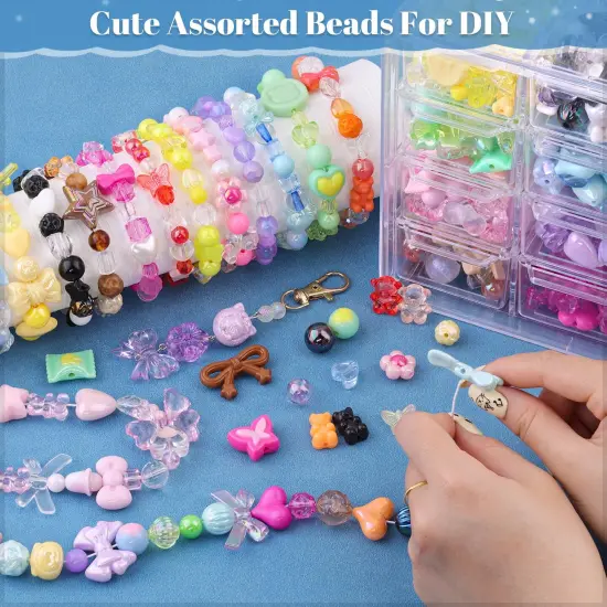 TINKRSTUFF Assorted 500PCS 10 Colors Mixed Acrylic Beads for Bracelet Making, Flower Bow Butterfly GummyBear Aesthetic Bracelet Charms,Cute Beads for Jewelry Making DIY Necklace Keychain Phone Charm {4}