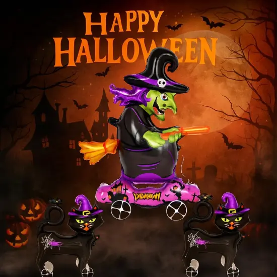 3 Pcs Halloween Foil Balloons &ndash; Witch, & 2 Black Cat {2}