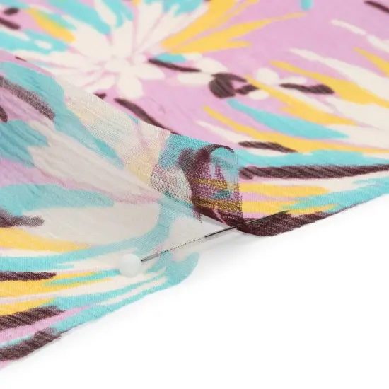 1 Yard Orchid Turquoise Yellow Dreamy Daisies Crinkled Silk Chiffon Sheer 54 inch Width {2}