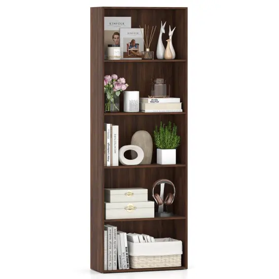 Costway 5-Shelf Storage Bookcase Modern Multi-Functional Display Cabinet Furniture Black/White/Walnut {1}