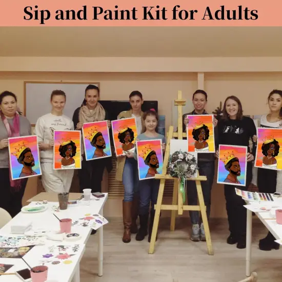 Sip and Paint Kit - Couples Date Night Pre Drawn Canvas with Easel {5}