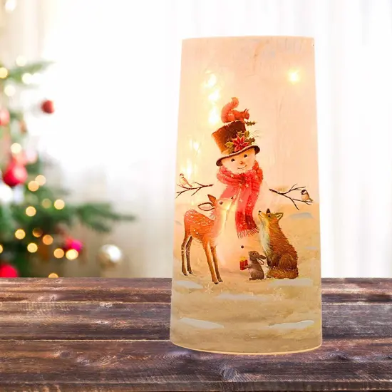 Stony Creek 10.0 Inch Snowman Friends Pre-Lit Vase Christmas Lighted Glass Accent , Christmas Decor Kitten Squirrel Bunny Deer {4}