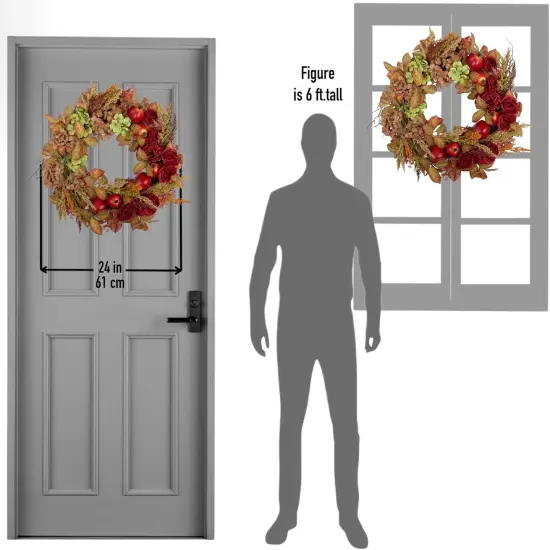 24" Handmade Fall Wreath with Faux Hydrangea {5}