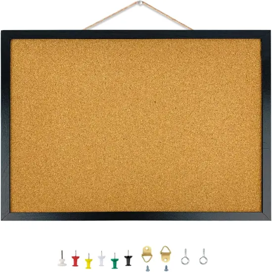 Black Cork Bulletin Board with Oak Wood Finish Frame (15.7 X 12 Inches) {1}