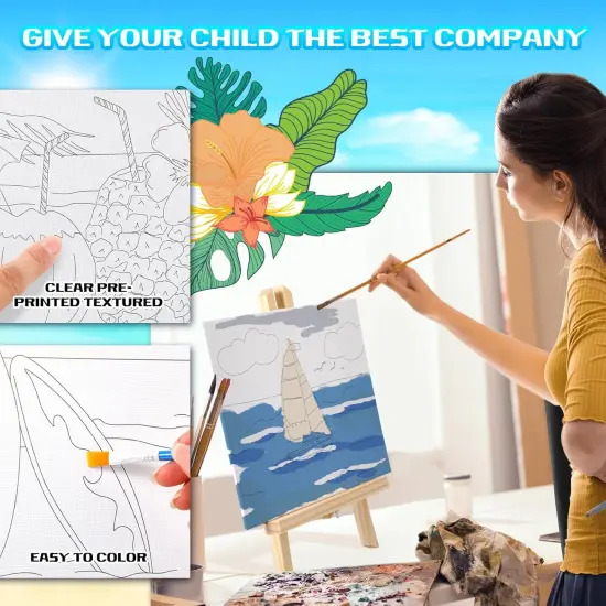 12 Pcs Pre Drawn Canvas for Painting for Adults 8 x 8 Inch Canvas Painting Kits Stretched with Drawing 8 x 8 inches {3}