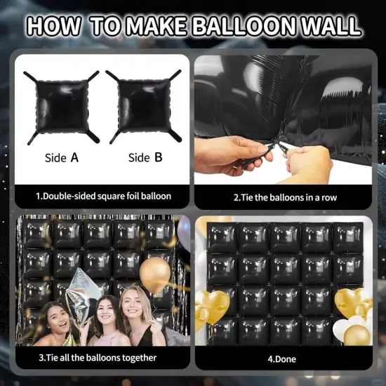 Black Square Foil Balloons Wall Backdrop {3}