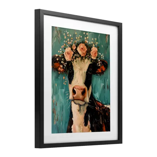 Stupell Industries Pretty Pink Flower Cow Framed Print Under Glass, design by LSR Creative Studio {3}