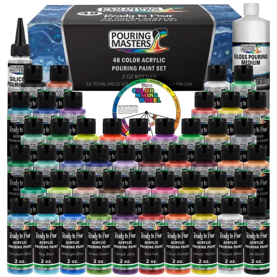 48 Color Metallic Ready to Pour Acrylic Pouring Paint Set, 2oz Bottles, Acrylic Paint Pour Supplies - Silicone Oil & Gloss Medium, Premium Pre-Mixed High Flow 8-Ounce Bottles {1}