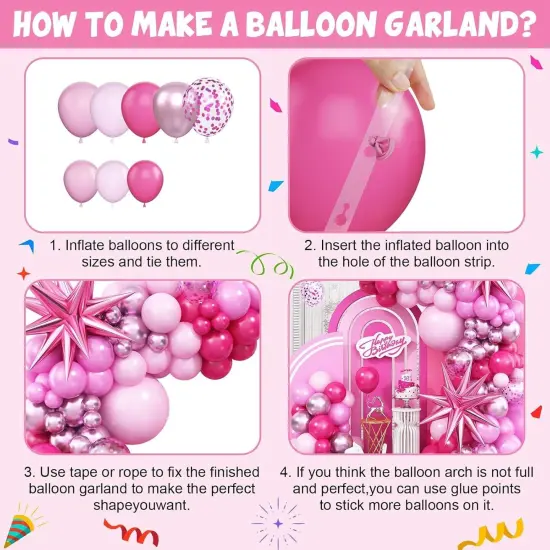 Pink Balloon Garland Arch Kit with Star Foil Balloons (Pink) {6}