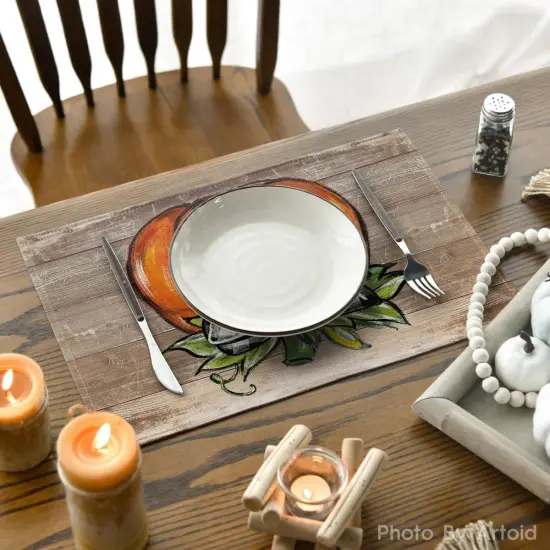 Set of 4 Wood Pumpkin Fall Placemats - 12x18 Inch {3}
