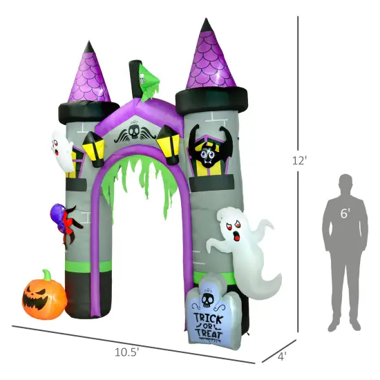 Outsunny 12ft Large Inflatable Halloween Archway with Ghost, Pumpkin, Spider and Bat {3}