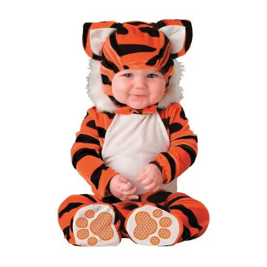 Infant Tiger Tot Costume with Hood Ears and Skid Resistant Feet {1}