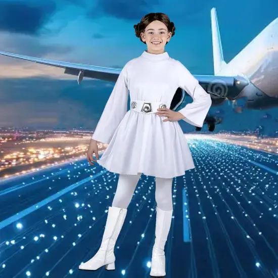 Kids Princess Leia Classic Costume, Star Wars White Dress with Belt {5}