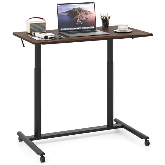 Goplus Height Adjustable Computer Desk Sit Stand Rolling Notebook Table Natural\Brown\Black {8}