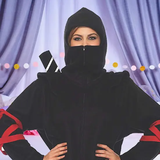 Women's Ninja Kigarumi Costume Fleece Onesie with Foam Sword {3}