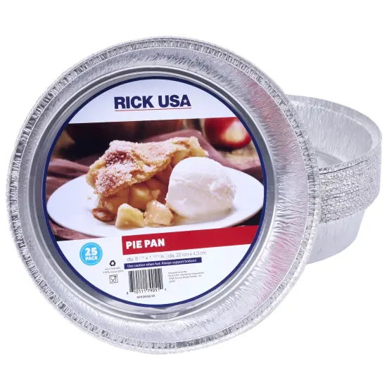 RICK USA: 9" Pie Pan - 25 Pack - Disposable Aluminum Foil, Multi-Purpose Baking & Cooking, Durable, Grill-Oven-Freezer-Dishwasher Safe, Recyclable {1}