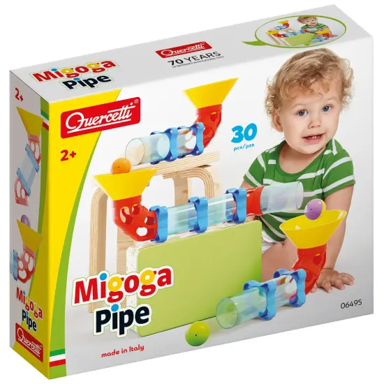 Quercetti: Migoga Pipe - 30pc Colorful Ball Marble Run Toy, Track & Path Building, Tube Connecting, Free Play Construction Playset, Toddlers & Kids 2+ {1}