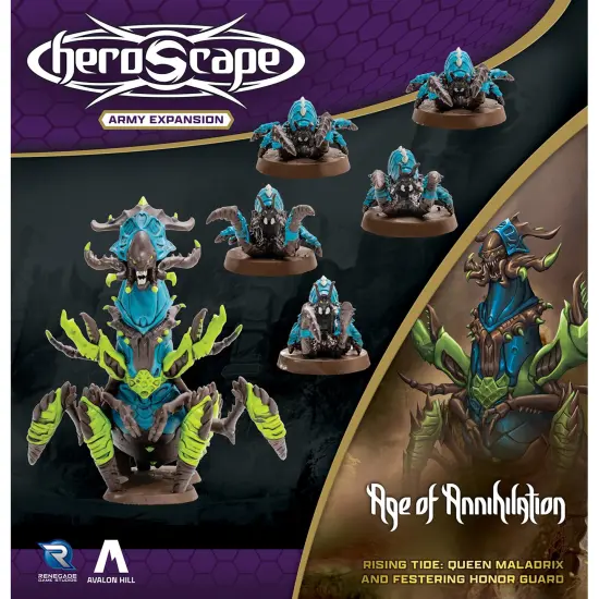 Renegade Games: Heroscape: Rising Tide &ndash; Queen Maladrix & Festering Honor Guard Army Expansion - 6 Fully Assembled Unpainted Miniatures & 2 Army Cards {4}