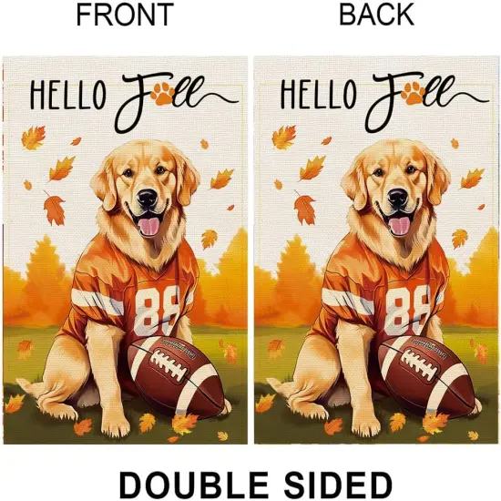 Fall Burlap Garden Flag 12&times;18 Inch(Football Golden Retriever) {4}