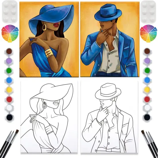 2 Pack Paint and Sip Canvas Painting Kit - Gentleman and Lady Couple {1}