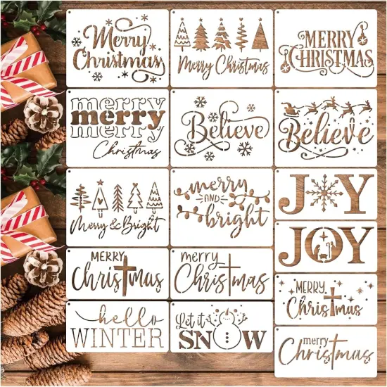 16pcs Merry Christmas Stencils(16 Merry Christmas) {1}