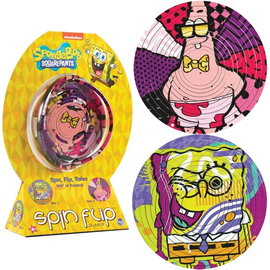 Spin Flip Puzzle: Spongebob & Patrick - 12 Rings - 2-In-1: Double-Sided Puzzle, Spin-Flip-Solve, 360 Degress Of Puzzling, Licensed, Adults & Kids 8+ {7}