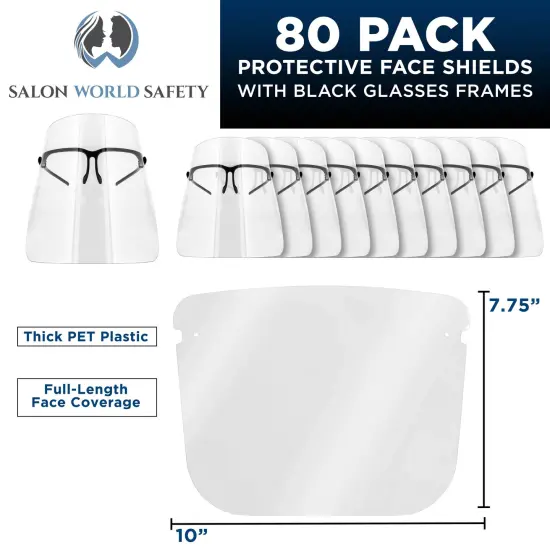 Face Shields with Black Glasses Frames (20 Packs of 4) - Ultra Clear Protective Full Face Shields to Protect Eyes Nose Mouth - Anti-Fog PET Plastic {2}