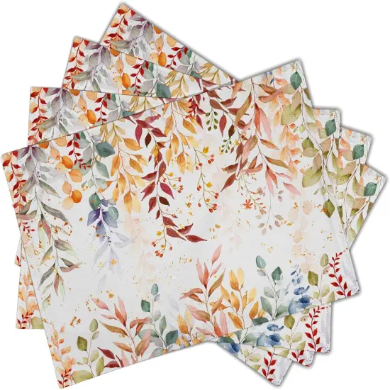 Set of 4 Fall Eucalyptus Leaf Table Placemats - 12x18 Inch {2}