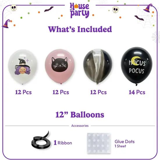 50Pcs Halloween Balloons Set - Pink Black Cute Witch Cat Hocus Pocus (Witch Cat Latex) {3}