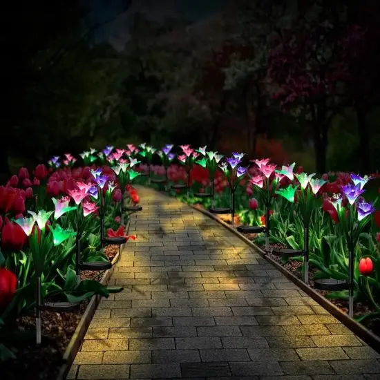 4 Pack Solar Lights With 16 Bigger Artificial Lily Flowers, Multi-Color Changing Lights, Solar Garden Decor Lights For Patio Yard Lawn Pathway {4}