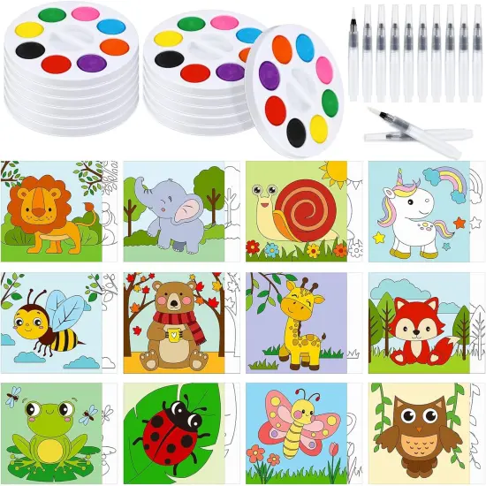 12 Set Pre Drawn Canvas Kit to Paint and DIY Sip Kit Cute Pre Printed Canva with Paints and Brushes Multicolor {1}