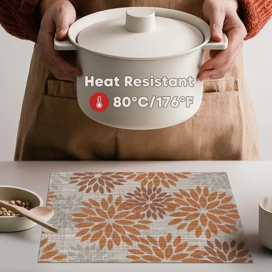 Floral Vinyl Placemats Set of 4(Orange) {3}
