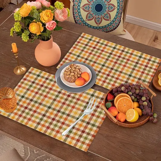4 Pieces Fall Buffalo Plaid Placemats 12x18 Inch(Fall Plaid-1) {2}