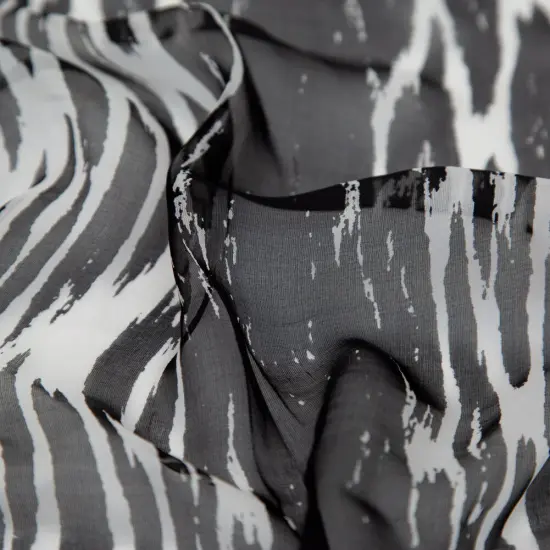 1 Yard Black and White Abstract Silk Chiffon Lightweight Fabric for Dresses Overlays Scarves, 51 Inches Wide {2}