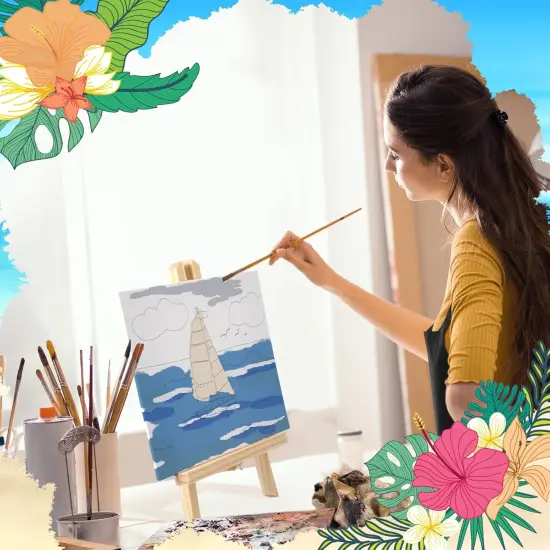 12 Sets Pre Drawn Canvas Painting Kit with Easels - 8x10 Inches (Beach) {4}