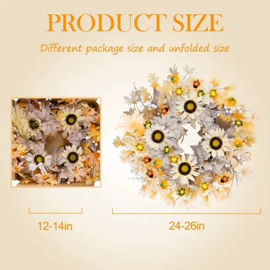 26 Inch Fall Wreath with 6FT Pumpkin Maple Leaf Lights {5}