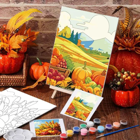 16 Set Pre-Drawn Canvas Painting Kit &ndash; 8x10 Inch with Easels & Brushes (Fall) {4}