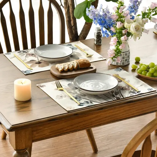 Set of 4 Brown Poppy Floral Leaves Fall Placemats - 12x18 Inch {3}