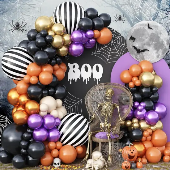125 Pcs Black Gold Purple Orange Balloon(Purple Gold Black) {1}